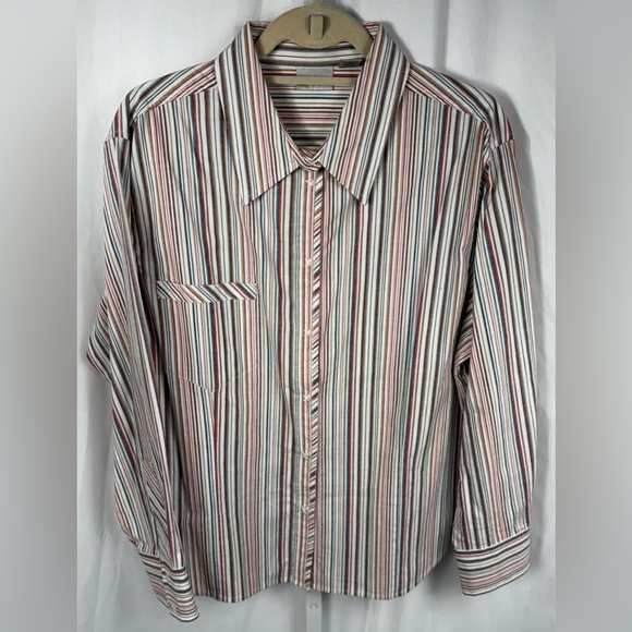 Chico's Tops - Chico’s Striped Long Sleeves Snap Front Shirt Top, 3/16/XL